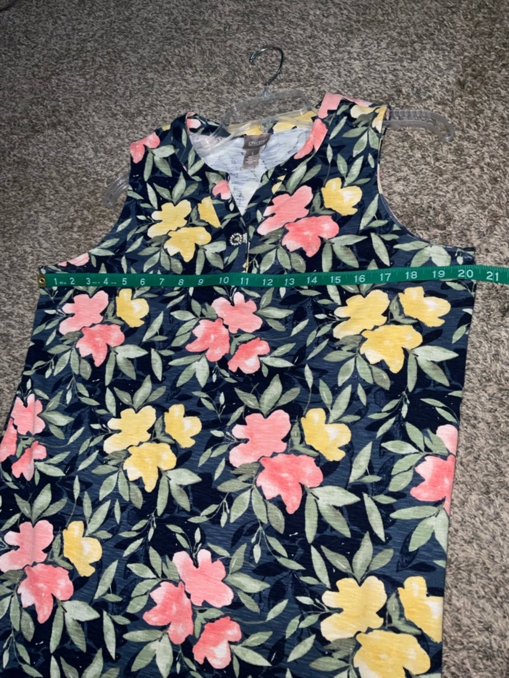 Chico's Navy Sleeveless Floral T-Shirt Shift Dress All-Day Comfort Size1/Small - Picture 7 of 8